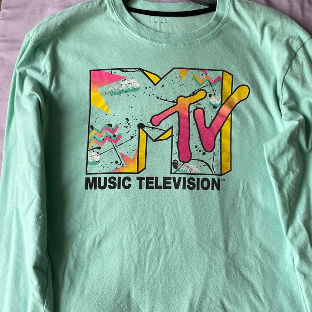 MTV long sleeve T-shirt , tag no longer on inside . note very small stains.